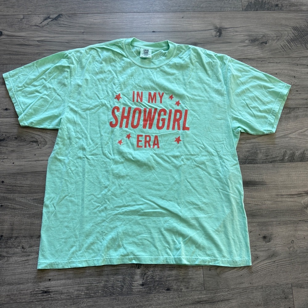 Comfort Colors In My Showgirl Era Mint Green Glitter T-Shirt 2XL Tayor Swift